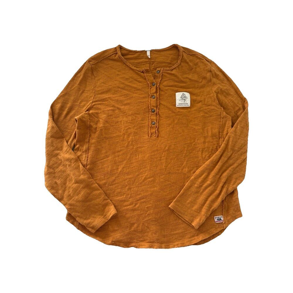 Techstyles Womens 1/4 Button Henley T-Shirt L Mustard Brown Casual Top